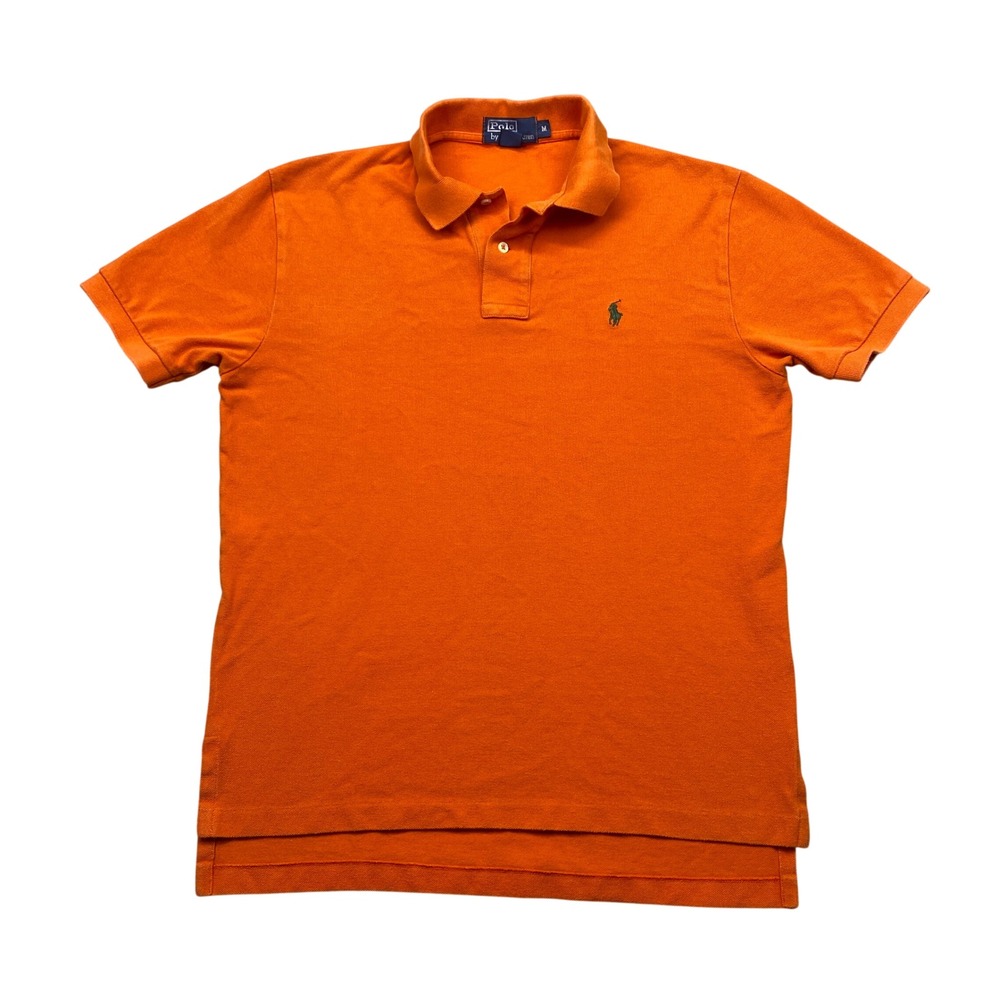 Polo Ralph Lauren Mens Orange Short Sleeve Pique Polo Shirt Green Pony Size M